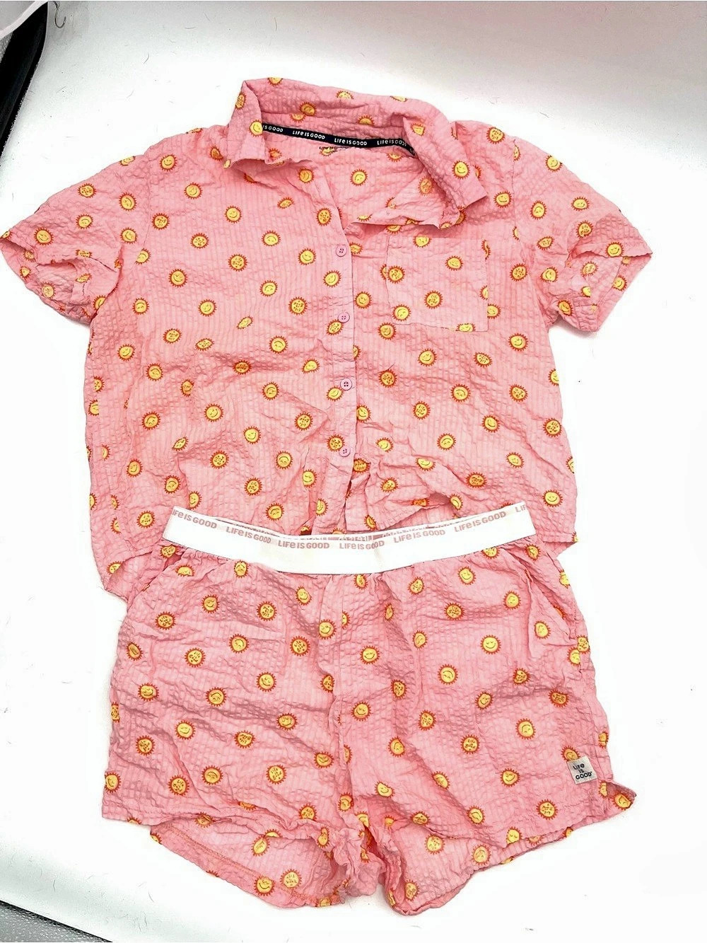 534 Life Is Good Printed pjs Shirt Shorts Set Size XL